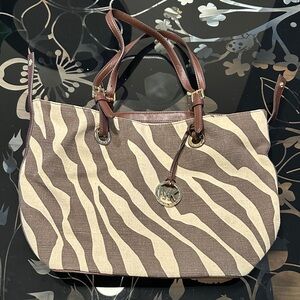 Michael Kors Zebra Print Tote in Brown and Cream